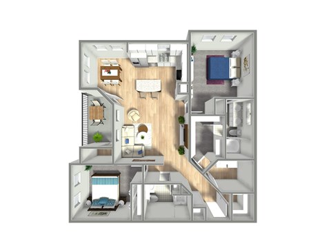 Floor plan for 2 beds, 2 baths, 1274 sqft